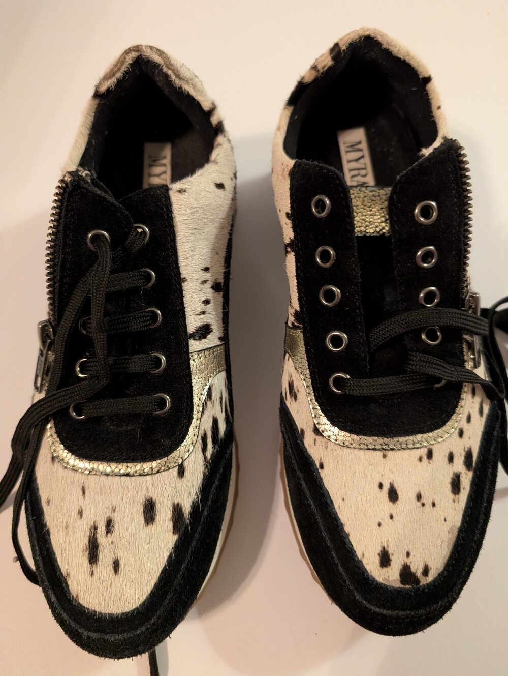 Myra Spotted Pony Hair Sneakers Black & White Sz 7